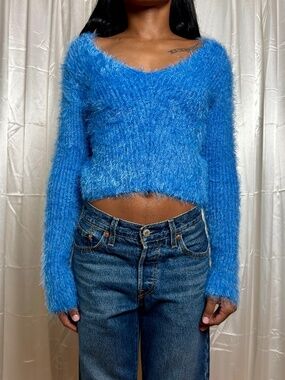 H&M Divided Blue Fuzzy Crop Sweater